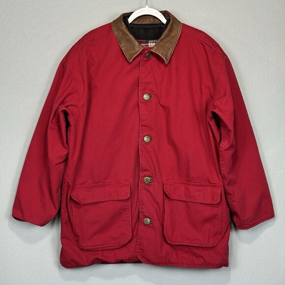 VTG 90s Marlboro Country Store Jacket Coat Men L Red Flannel/Quilt Liner Pockets - Picture 1 of 16